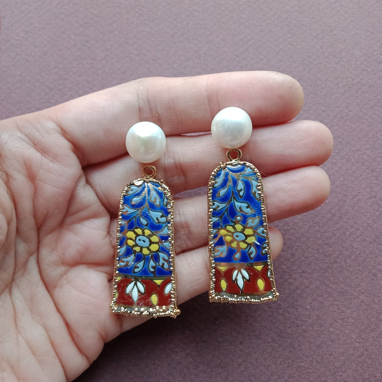 Batik floral porcelain earrings
