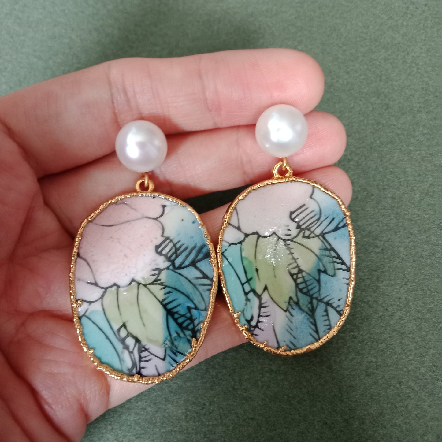 Blush foliage porcelain earrings