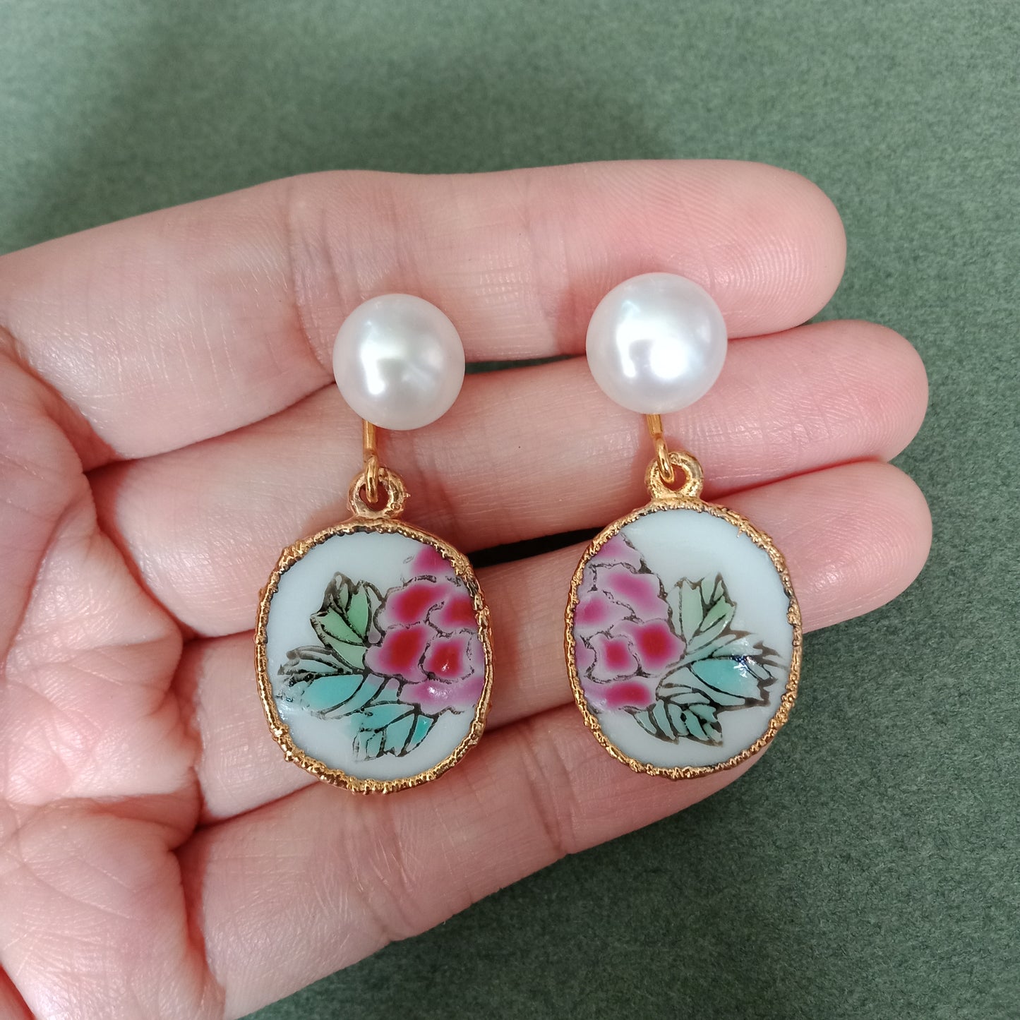 Petite rose porcelain earrings