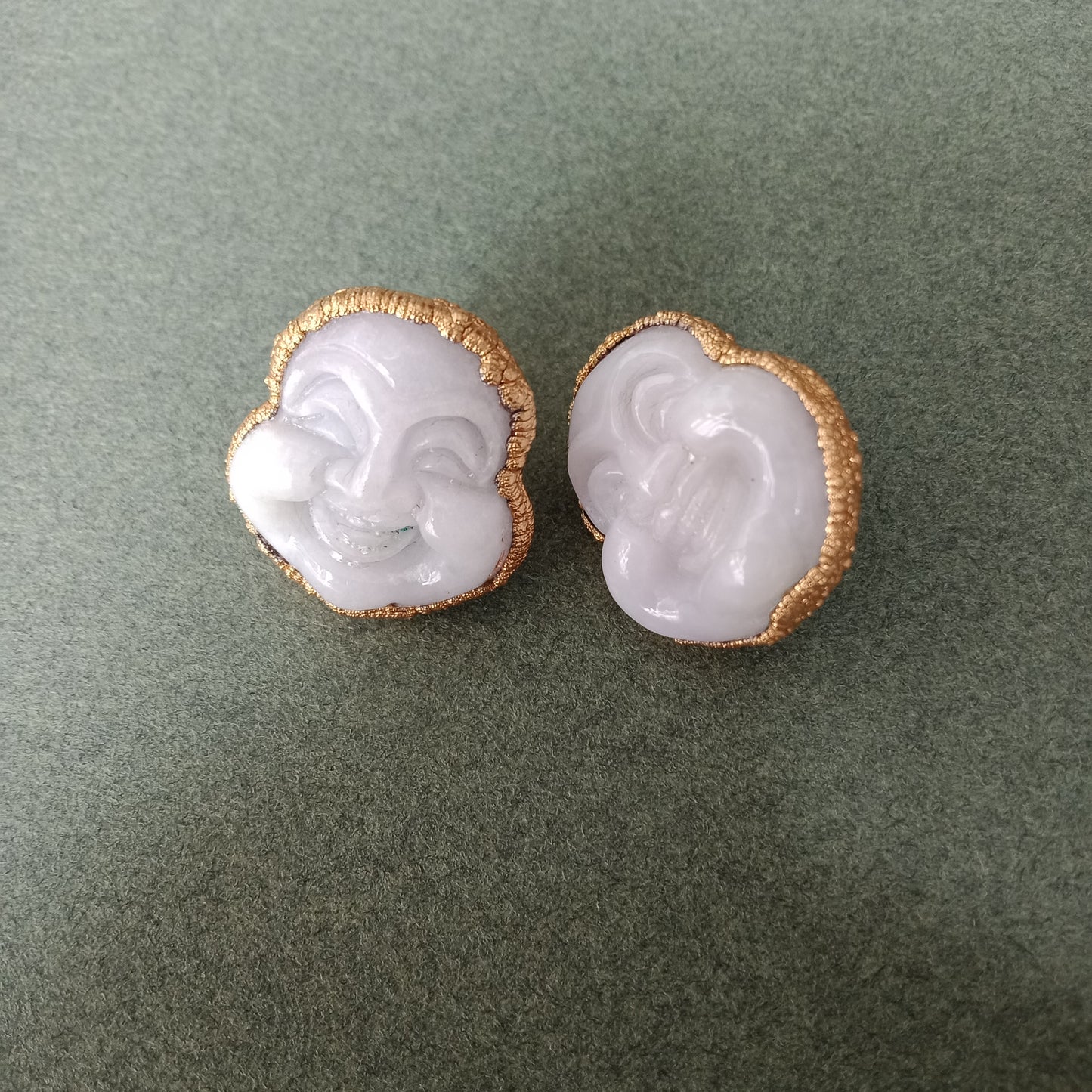 Laughing buddha jade stud earrings