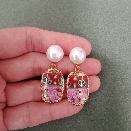 Pink batik porcelain earrings