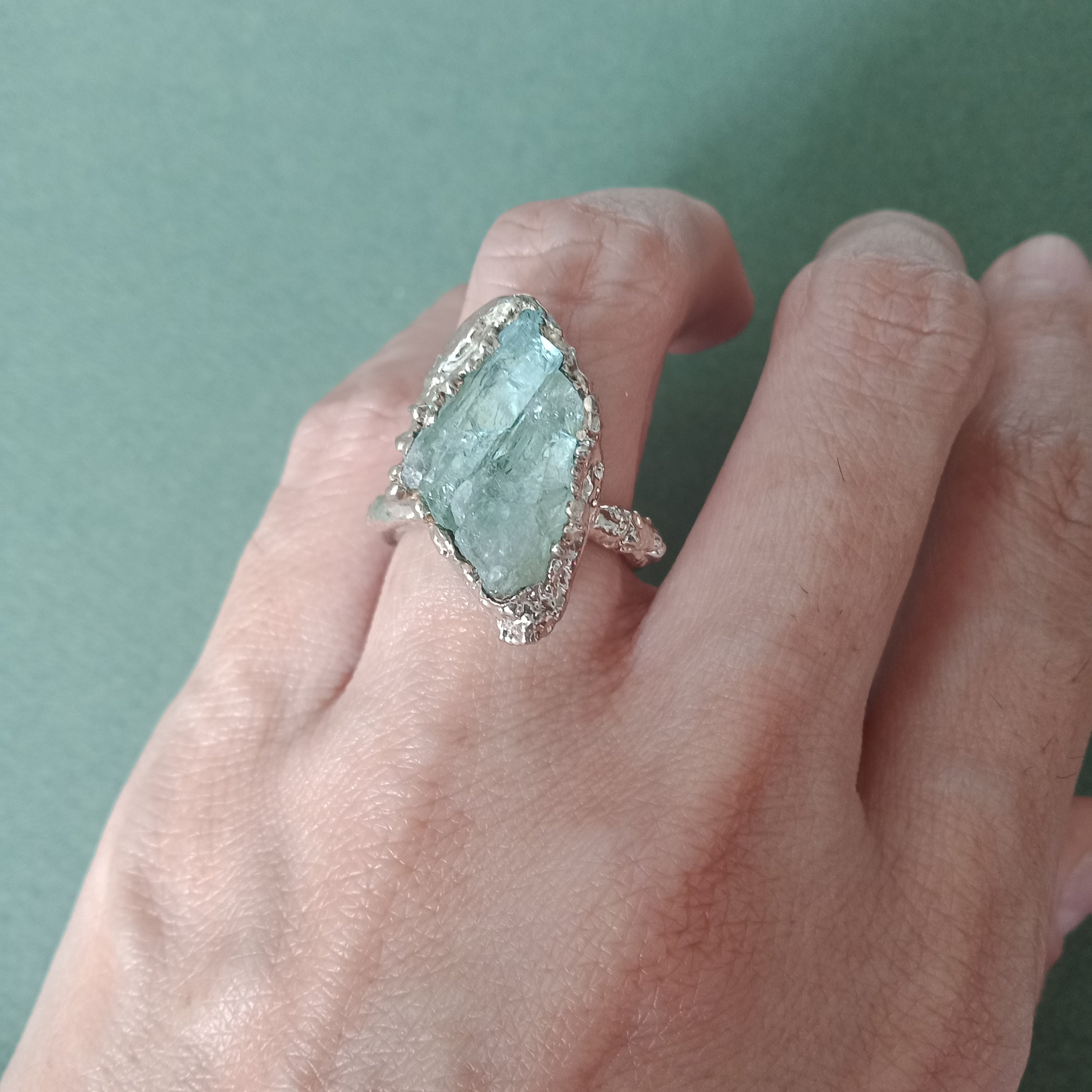 Uncut aquamarine sale ring