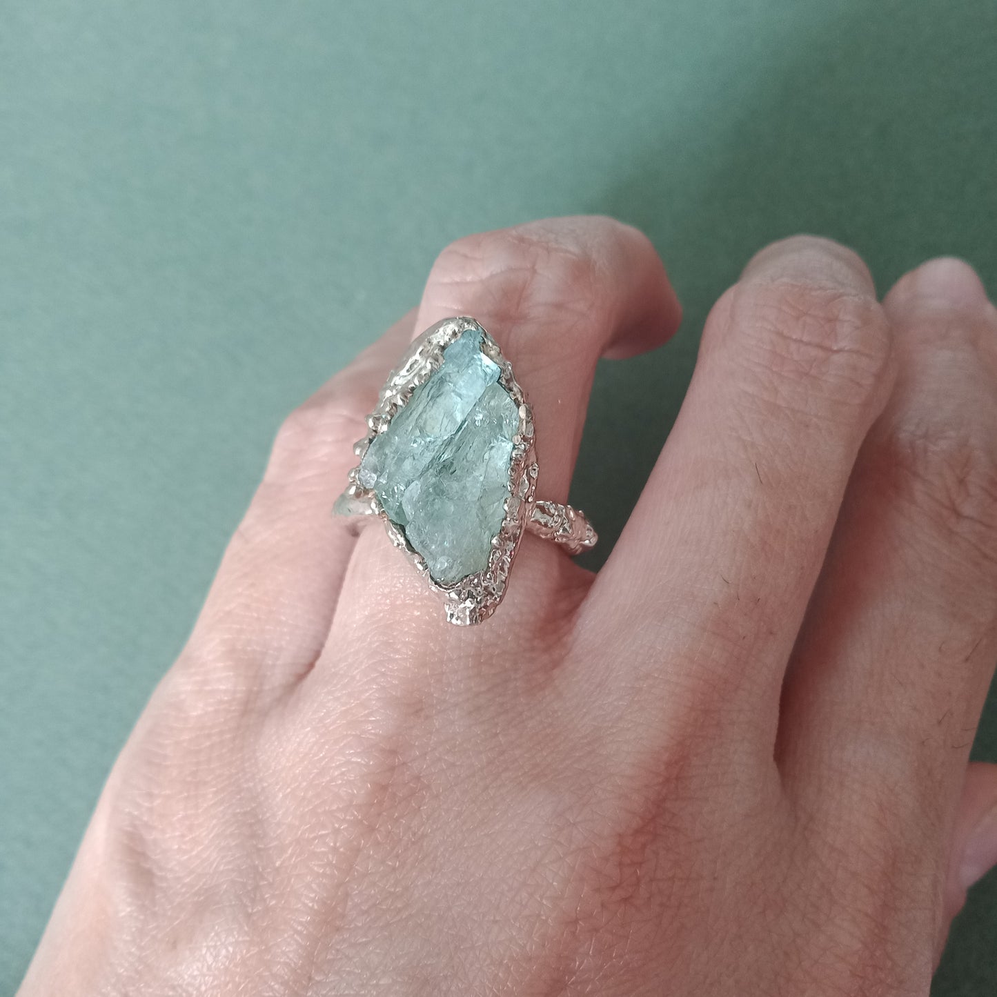 Raw aquamarine 'icicle' ring