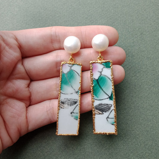 Lily pond porcelain earrings with FW pearls