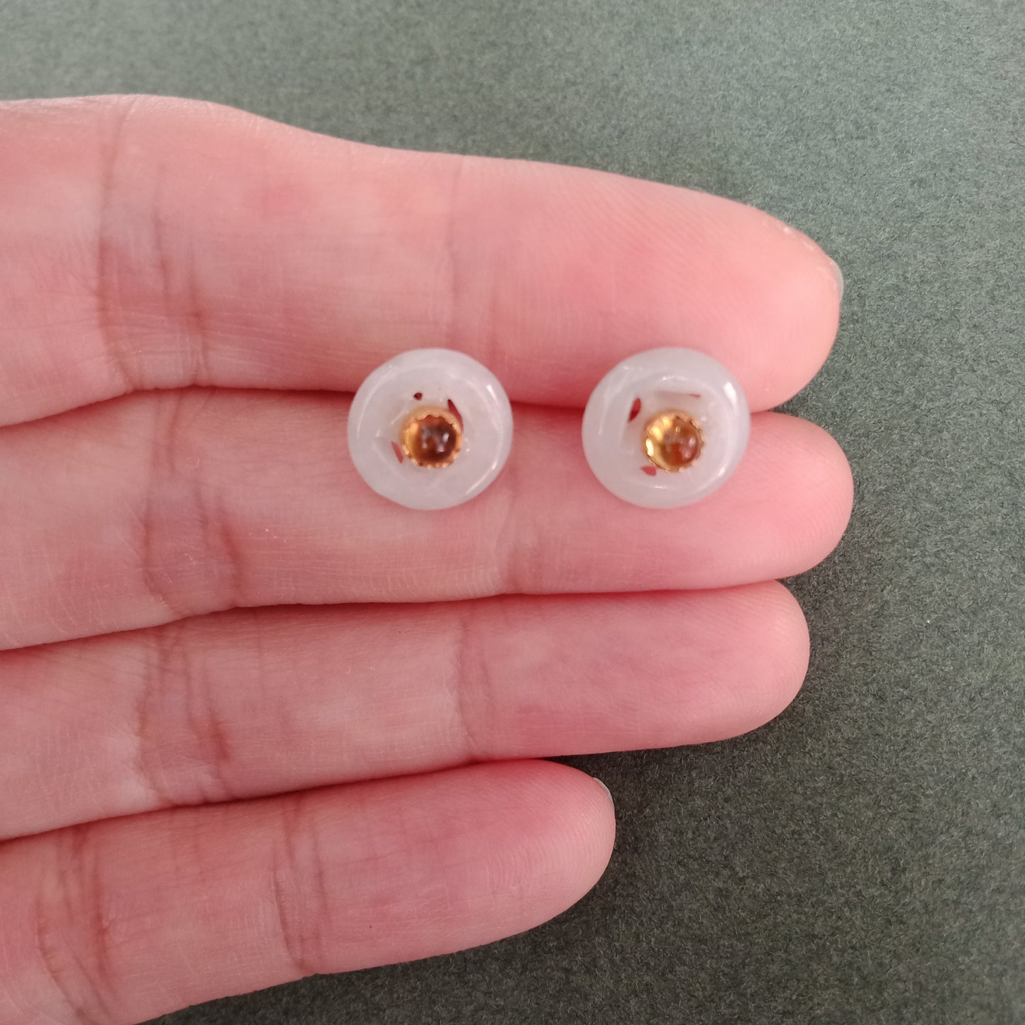 Jade coin citrine stud earrings