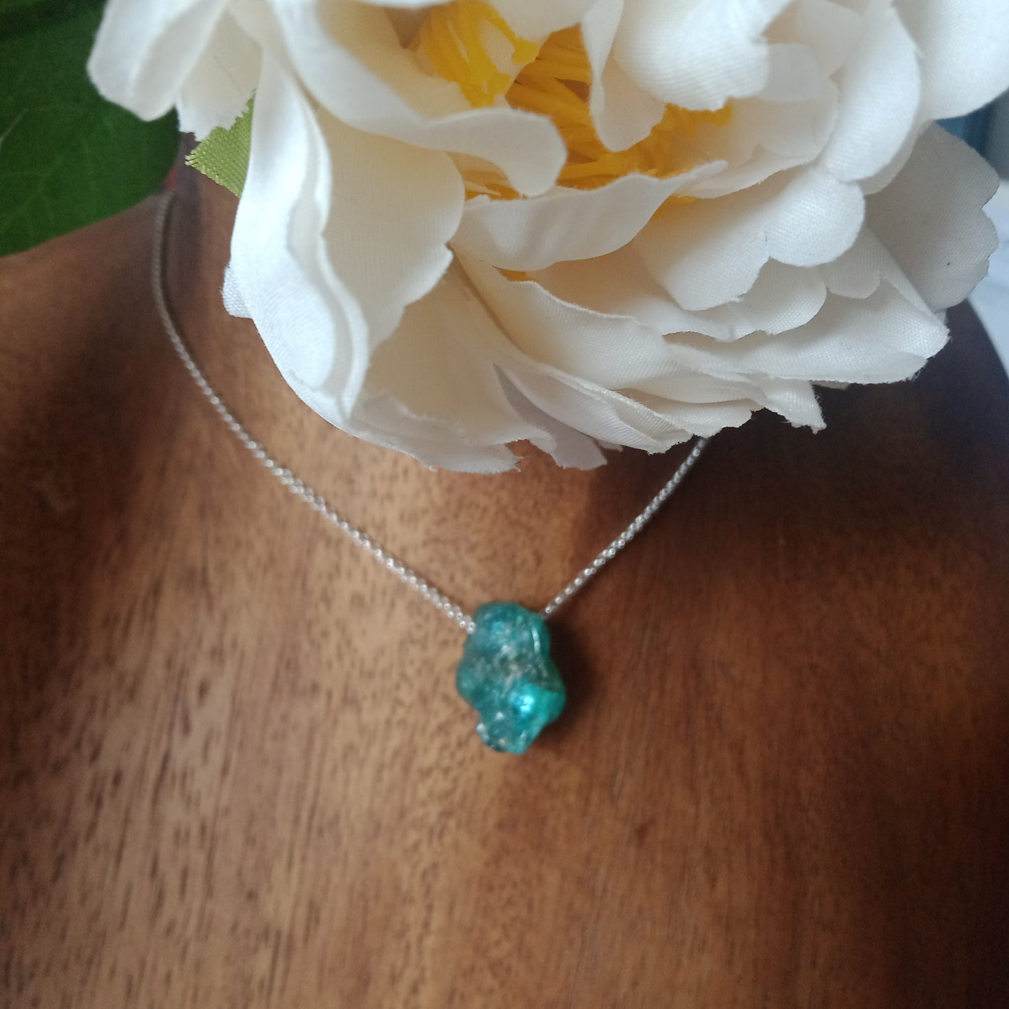 Natural apatite crystal sterling silver necklace
