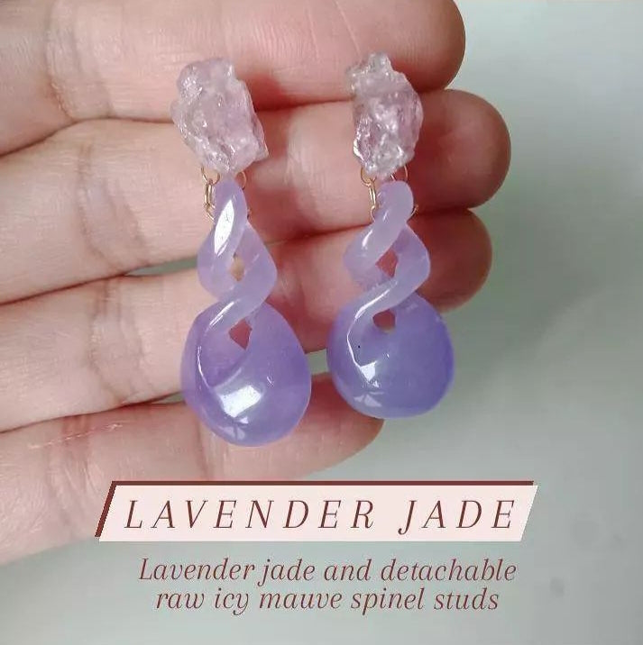Lavender jade raw pink spinel earrings