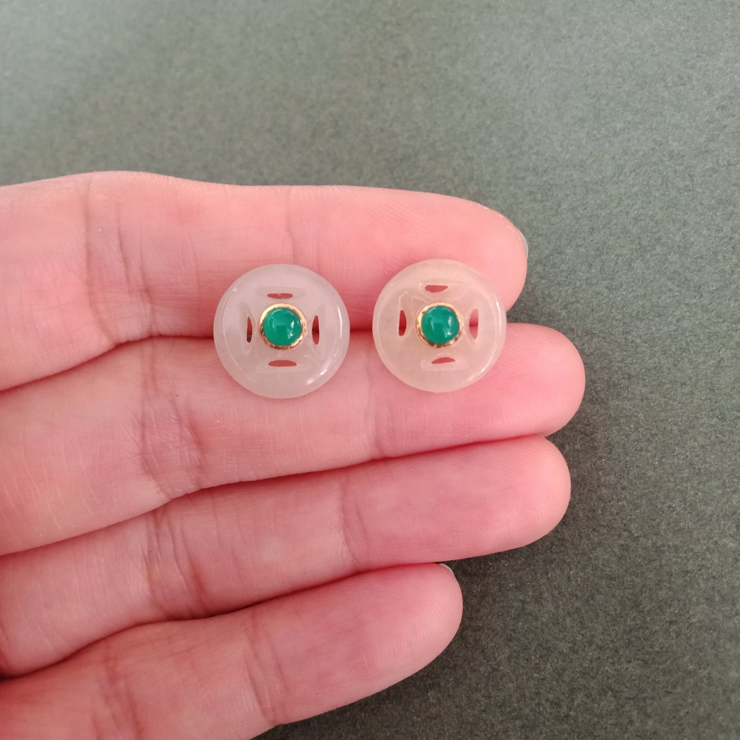 Jade donut green onyx stud earrings