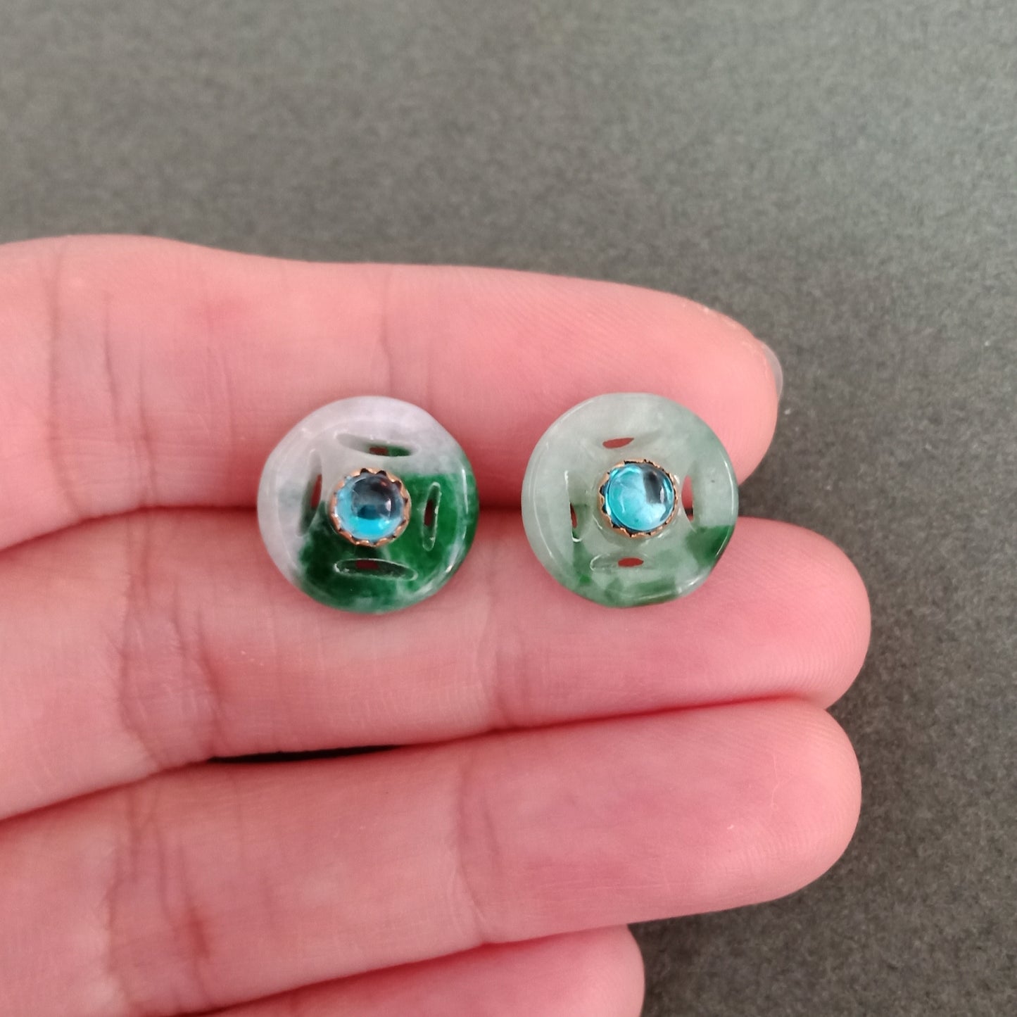 Jade donut blue topaz stud earrings