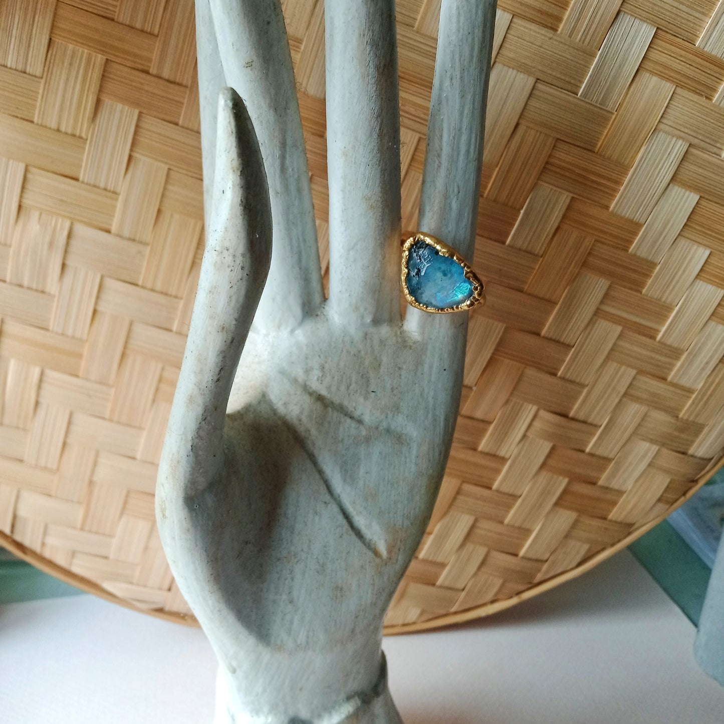 Natural blue moonstone ring