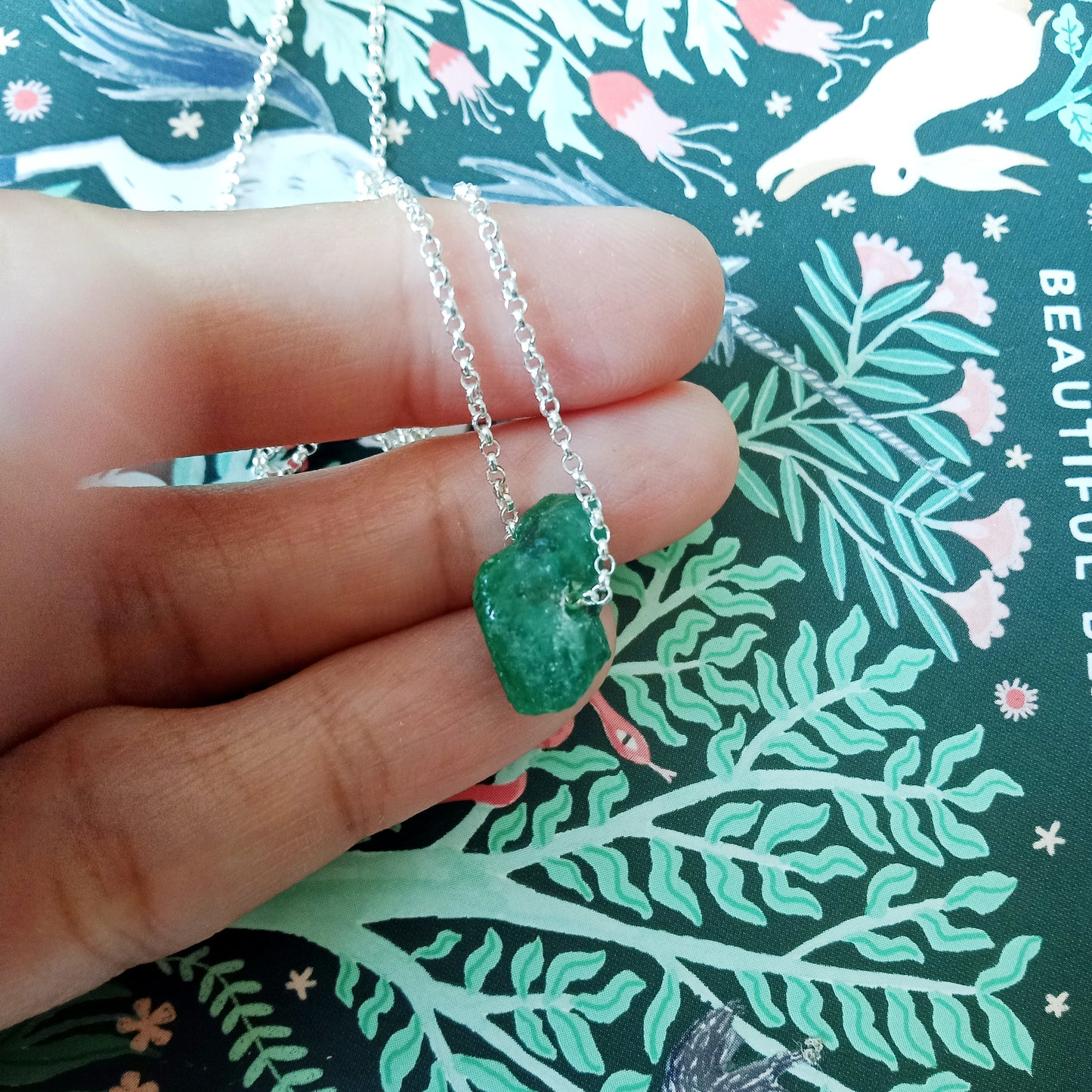 Natural emerald sterling silver necklace