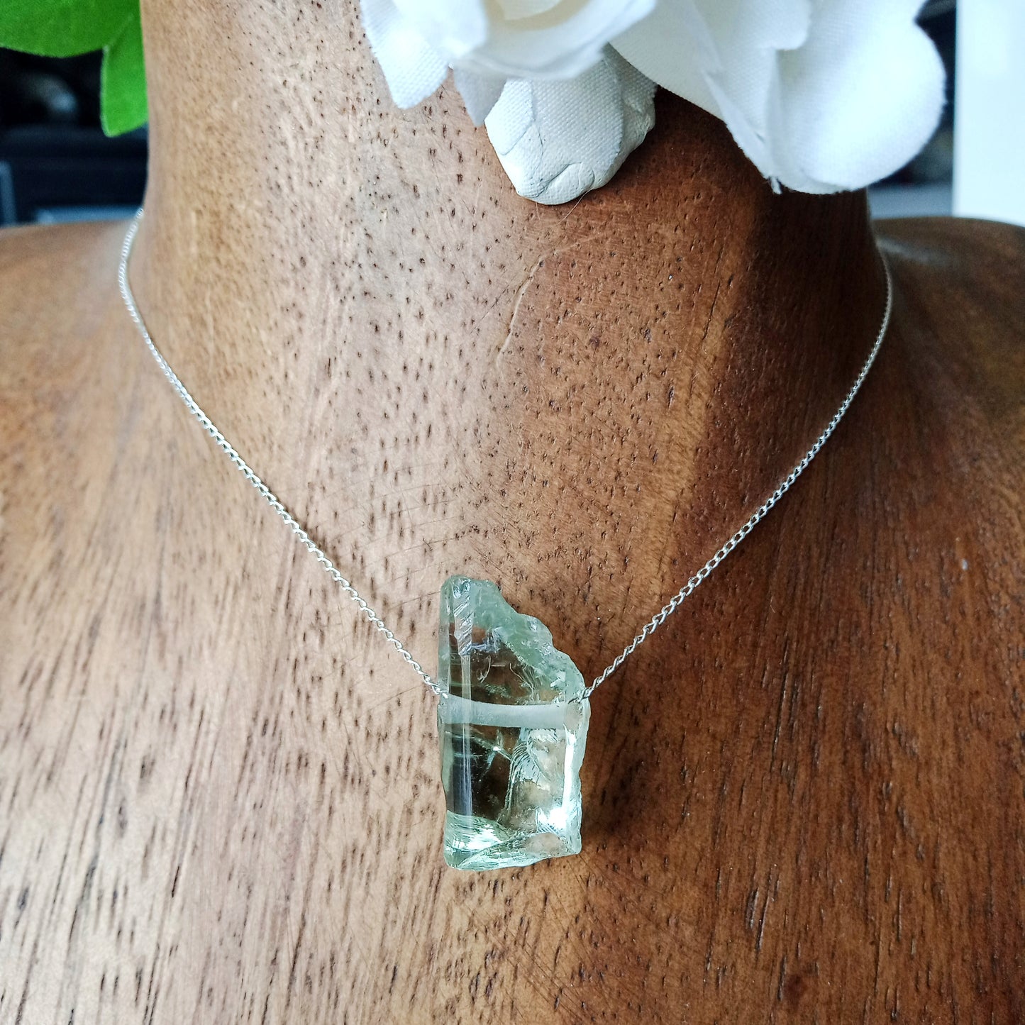 Prasiolite green amethyst sterling silver necklace