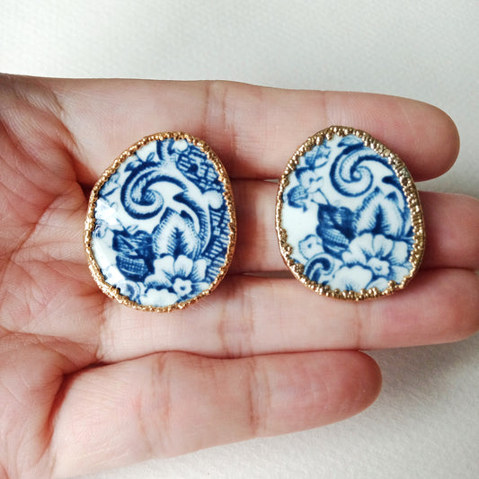 Blue and white Azulejos porcelain stud earrings - seconds