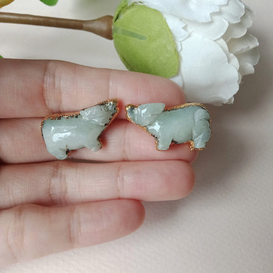 Jade pig stud earrings