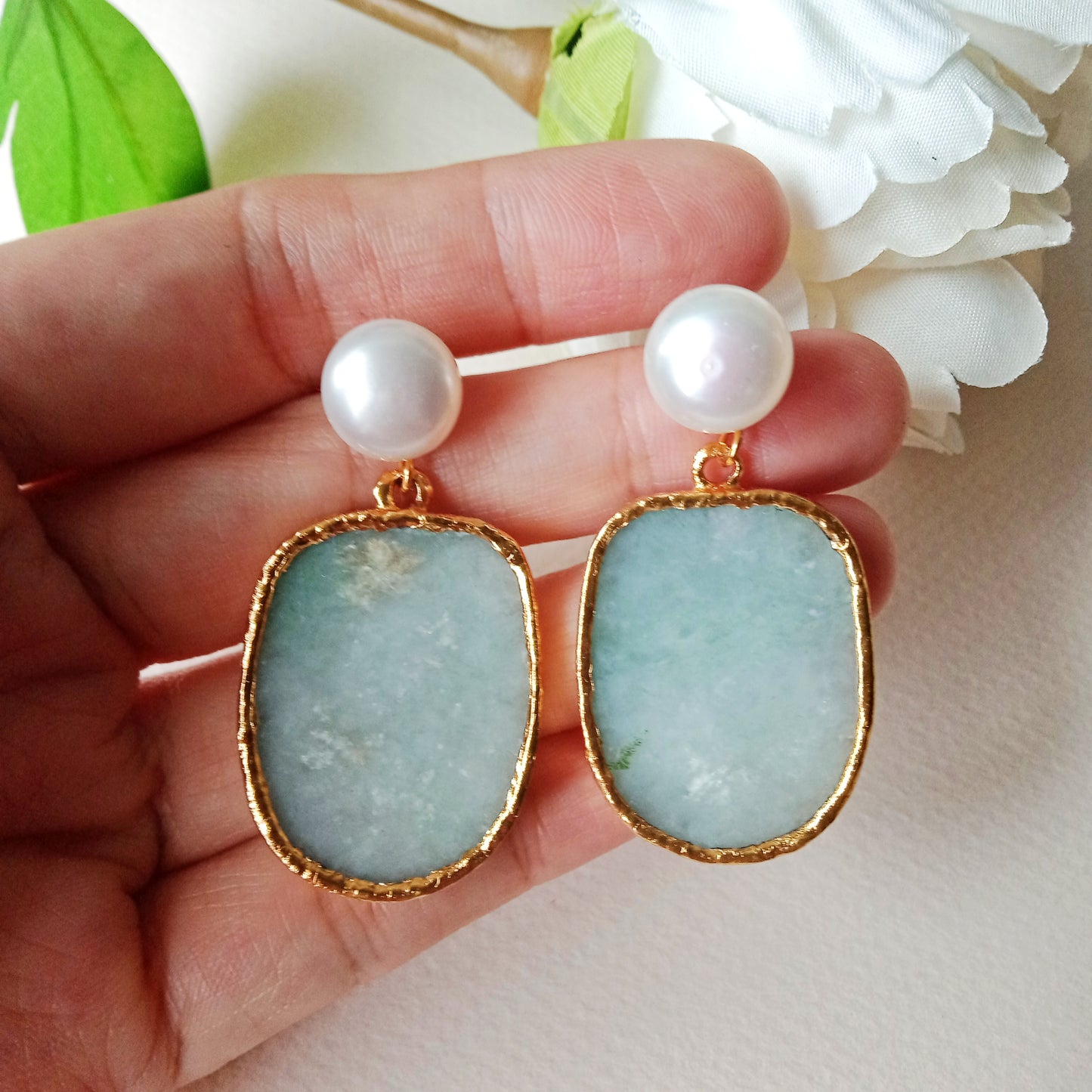 Jade and FW pearl earrings