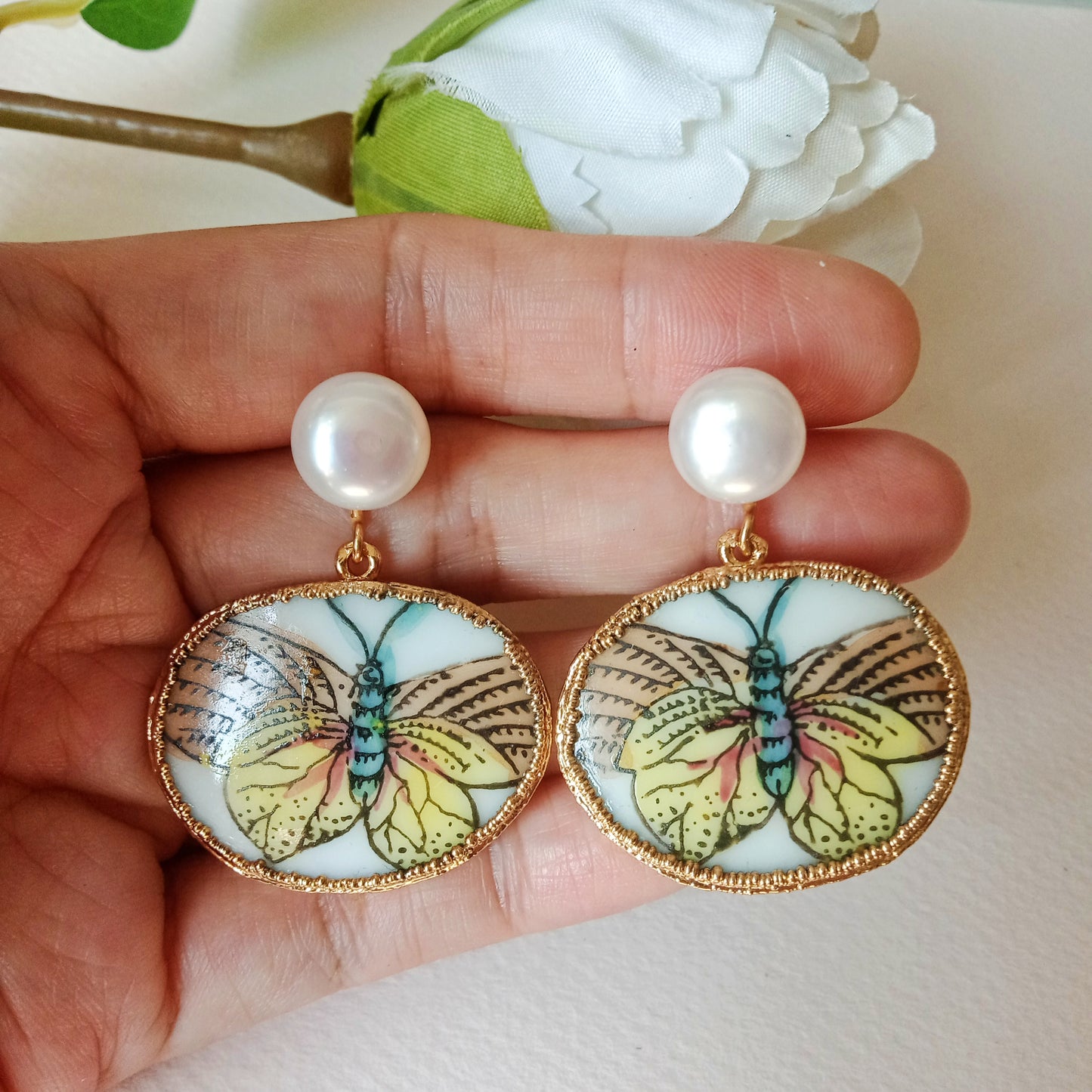 Yellow butterfly porcelain earrings