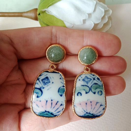 Jade and porcelain earrings