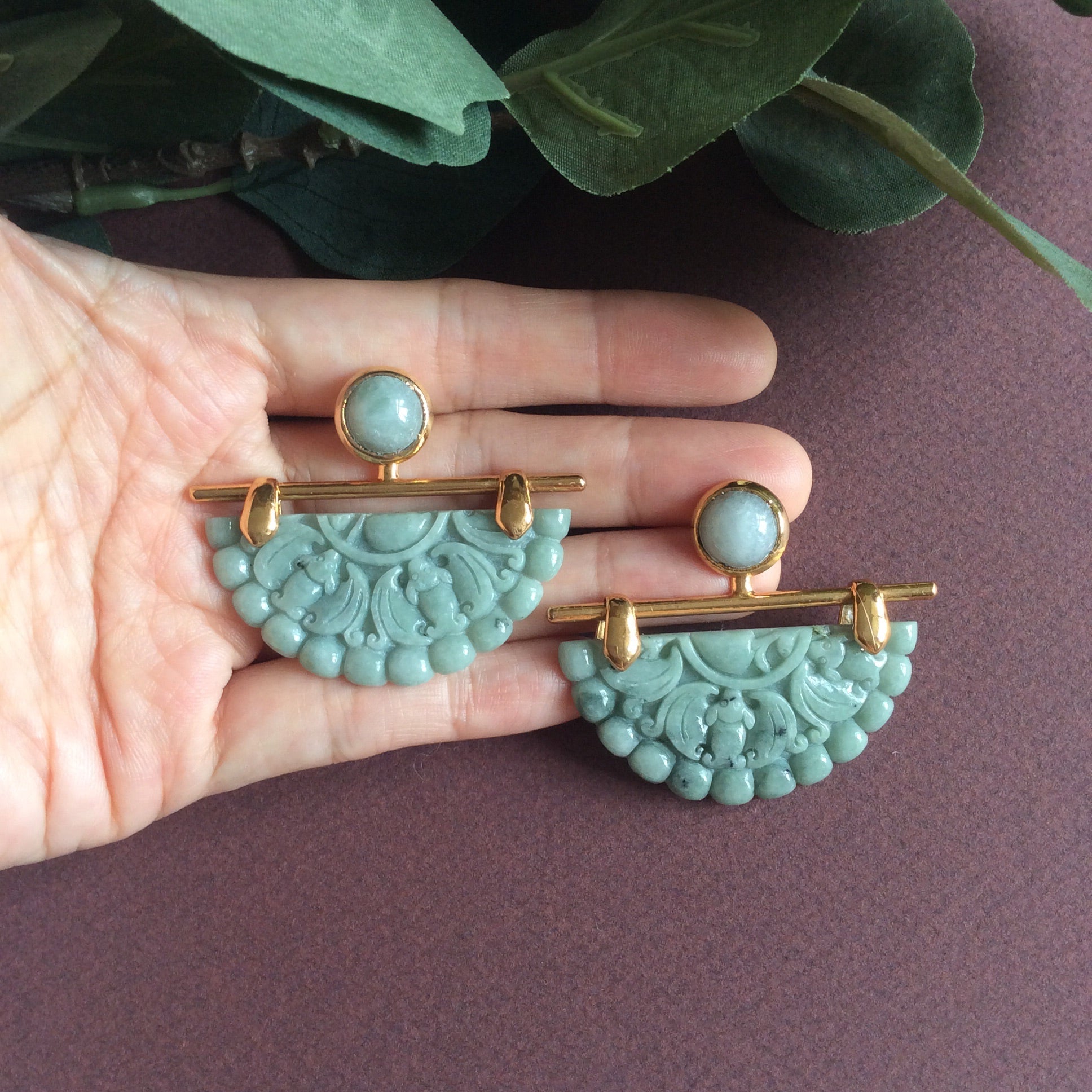 Bats half moon jade earrings